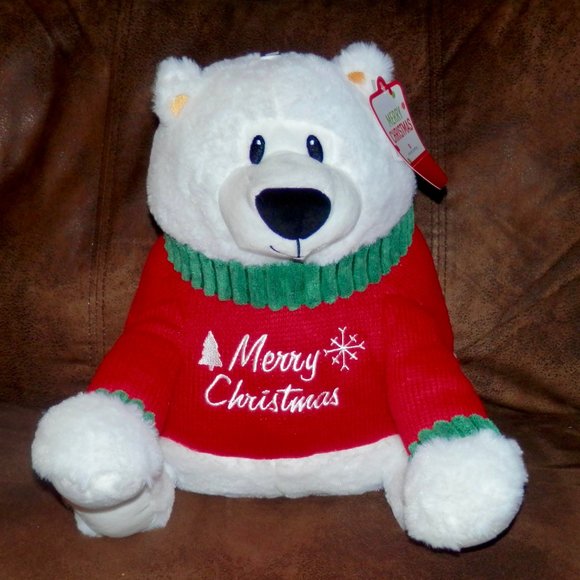 AMERICAN GREETINGS * MERRY CHRISTMAS PLUSH BEAR * NEW * 12 IN * RED SWEATER  * - Picture 1 of 3